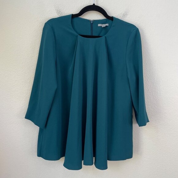 COS Womens EUR 38 Teal Pleated Front Blouse 3/4 Sleeve Shirt Top - Picture 7 of 11